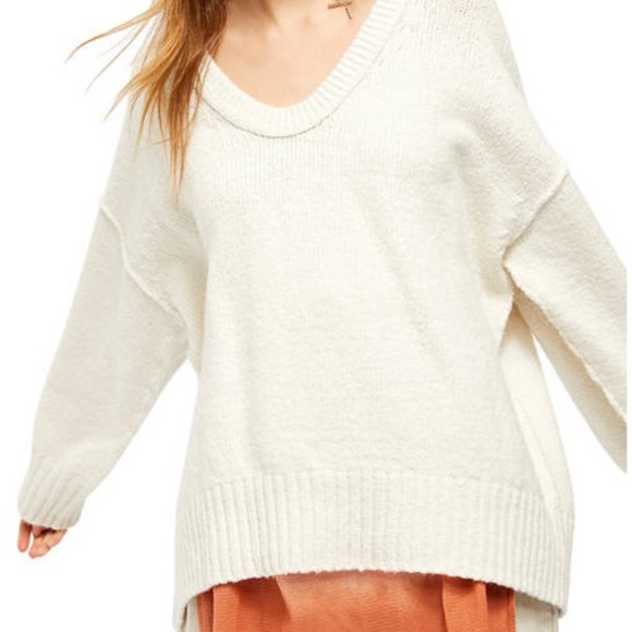 Free People Sweaters - Free People Alpaca Blend Ivory Chunky Oversized Lofty V-Neck Sweater